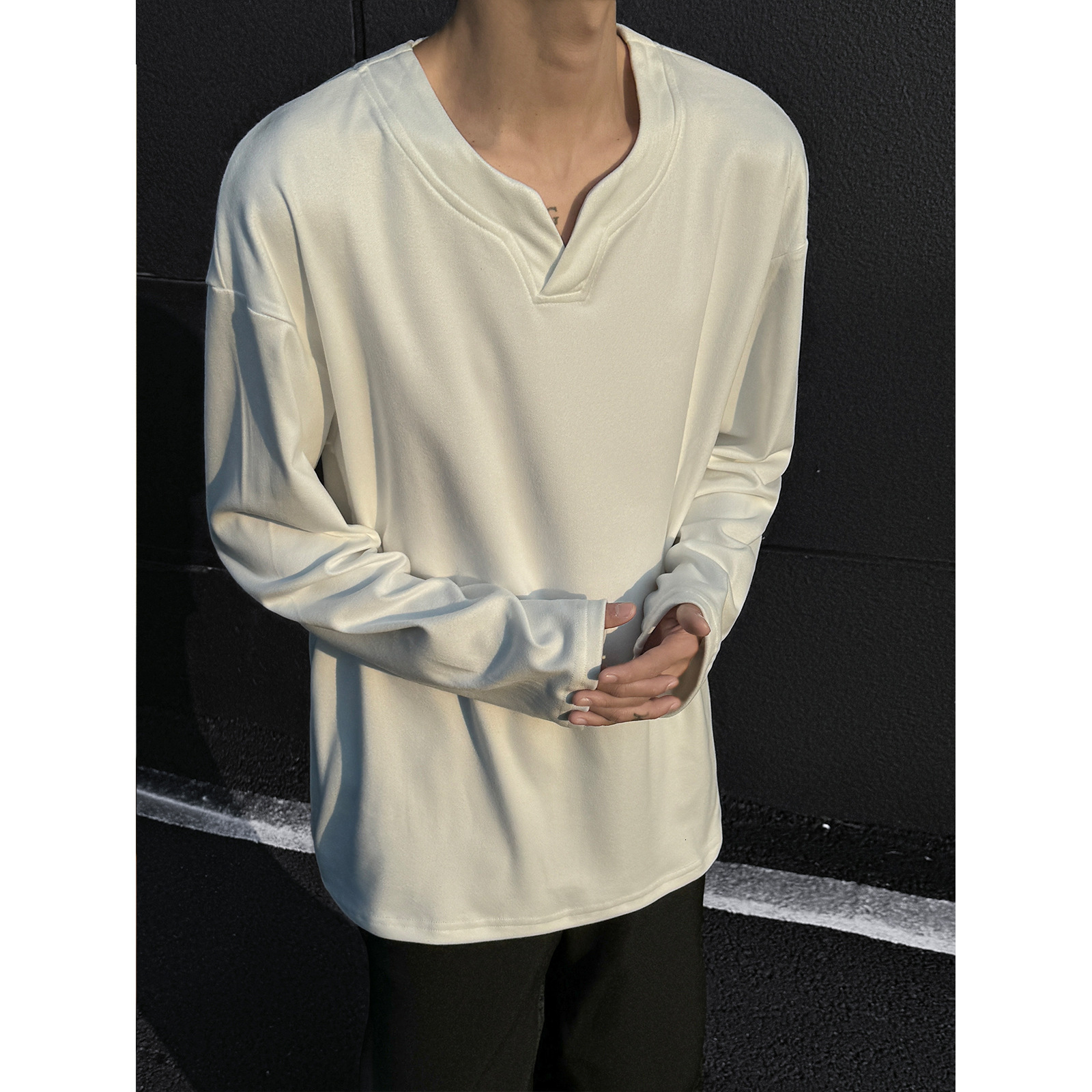 Designer Hoodie 280g Heavyweight German Velvet V-neck Long Sleeve T-shirt For Men Autumn And Designer Shirt Winter Cleanfit American Style Trendy Laye