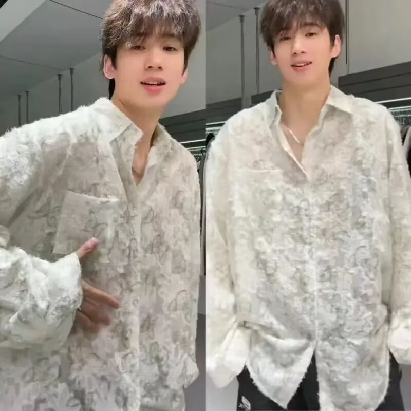 NOYMEI Embroidery Flower Hollow Out Shirt Summer Loose Casual Lapel Double Breasted Short Sleeve Elegant Mens Blouses 240816