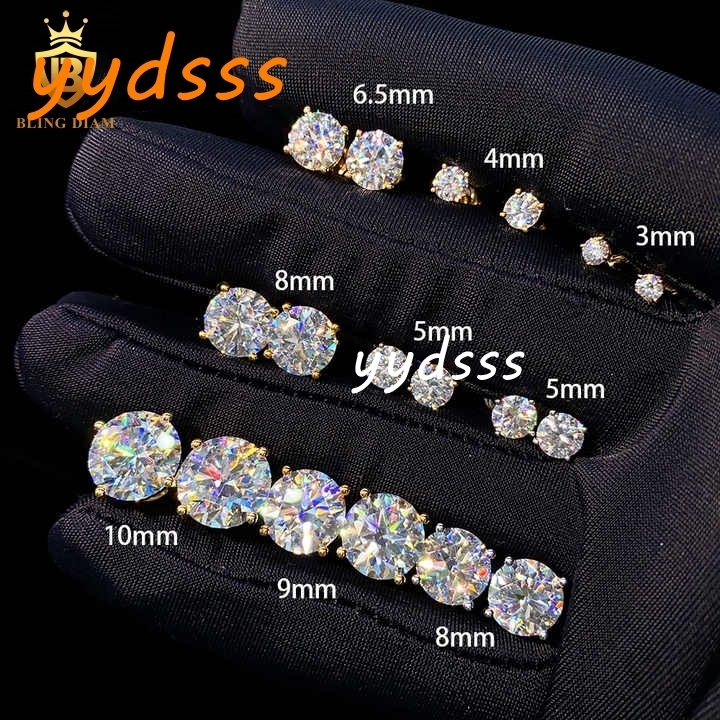 GRA Certificate 3mm-11mm Round Cut Moissanite Diamond Earrings 925 Sterling Silver 10k 14k Hiphop Stud Earrings Set for Unisex