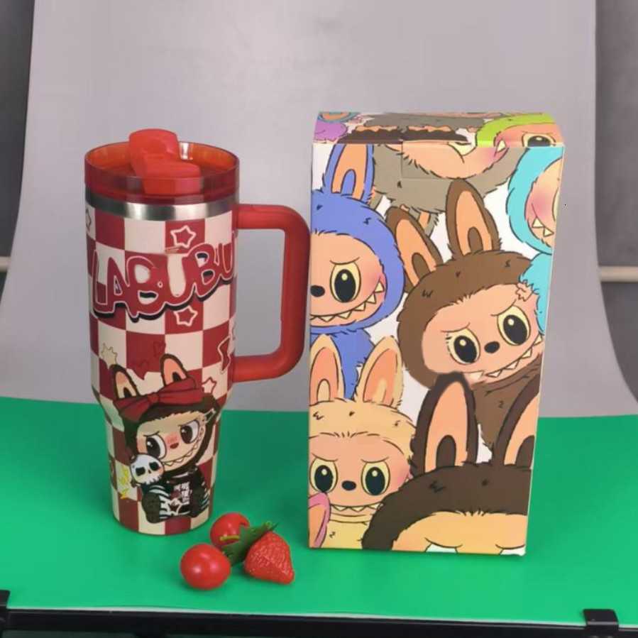 40OZ Labubu series stainless steel insulated and cold-resistant car cup handle, vehicle ice breaker cup, large capacity water cup X2506051