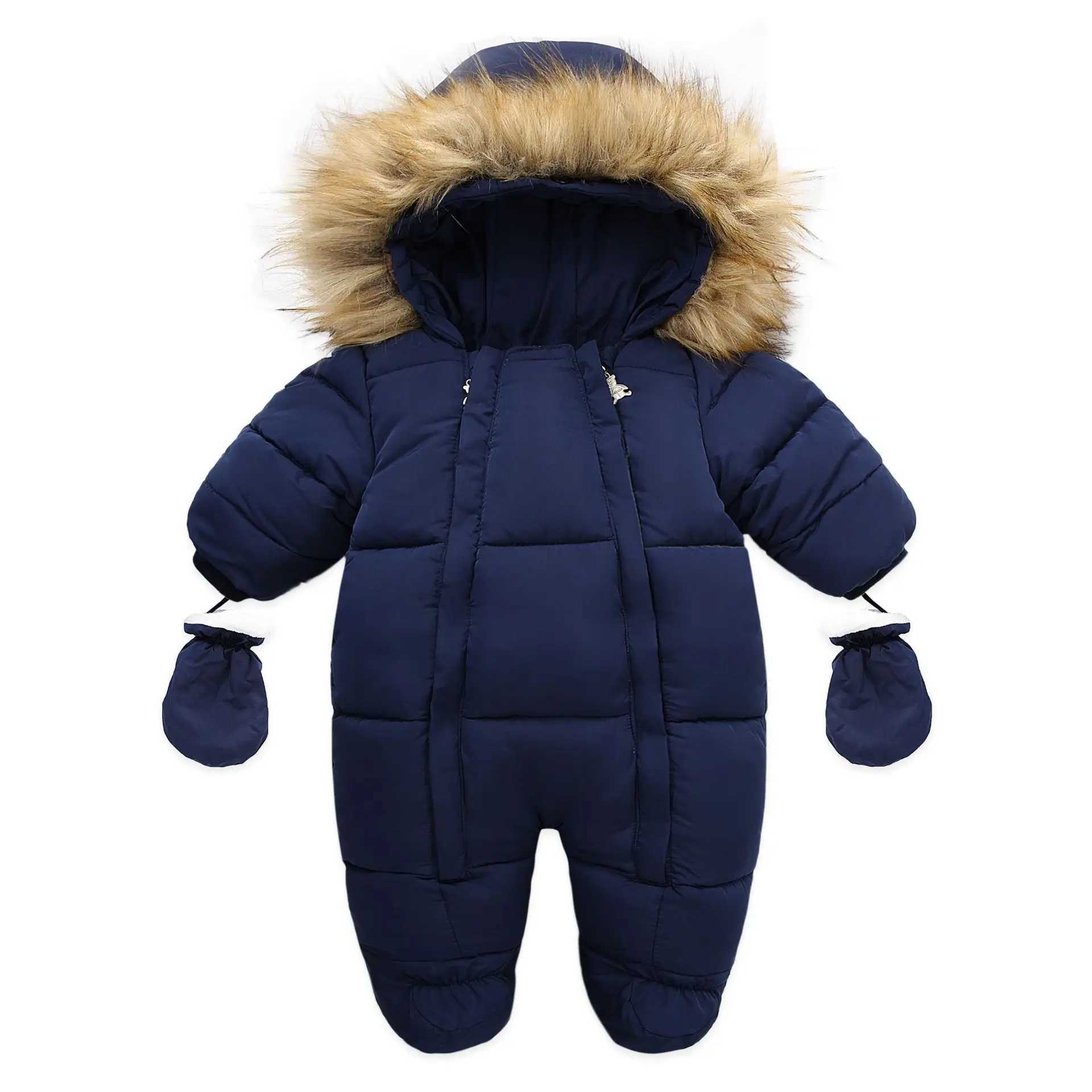 2024 New Winter Baby Rompers Thick Warm Infant Hooded Inside Fleece Jumpsuit Newborn Boy Girl Overalls Toddler Clothing Set C251009