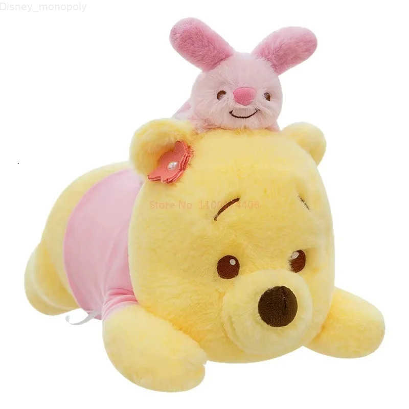 Disney Stitch And Winnie The Pooh Lying Down Plush Doll Pastel Pink Cherry Blossom Theme Cute Plushies For Birthday Present Toy H251009