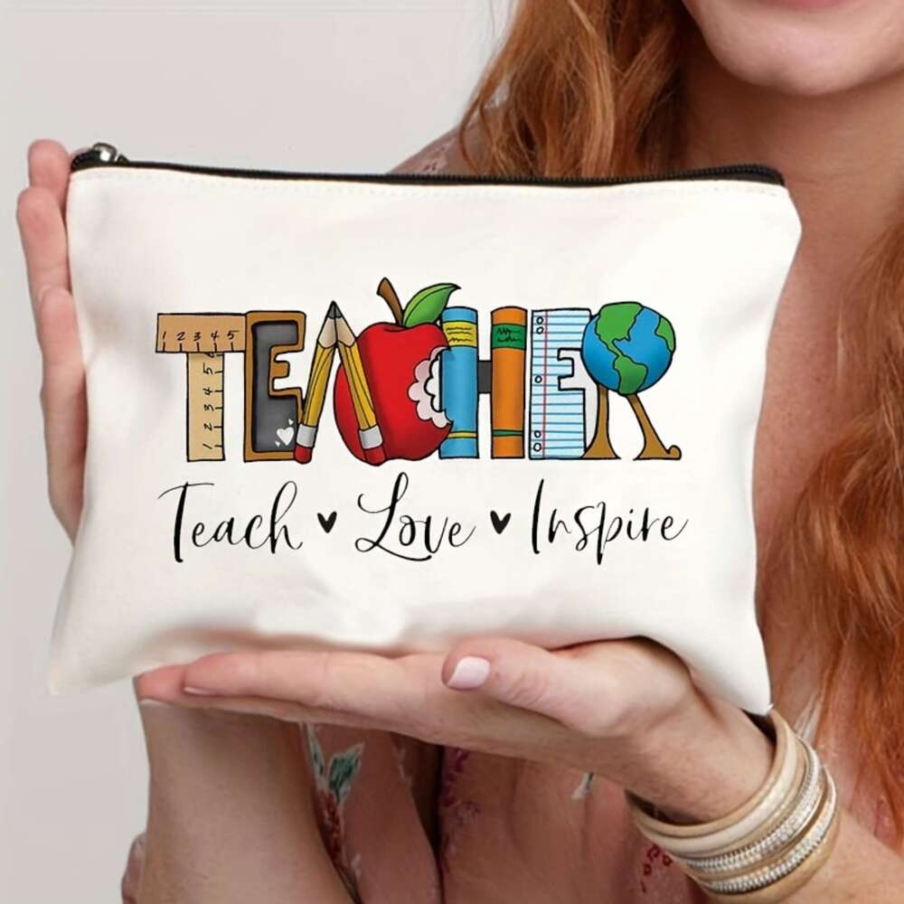 Teacher Printed Canvas Makeup Bag Storage Pouch Clutch INS