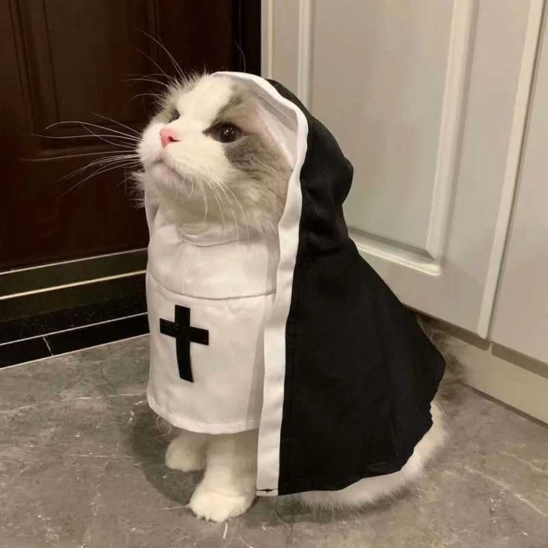 Nun Cat Costume Pet Clothes Small Dog Apparel Breathable Funny Party Festival Photo Props Dog Accessories C251009