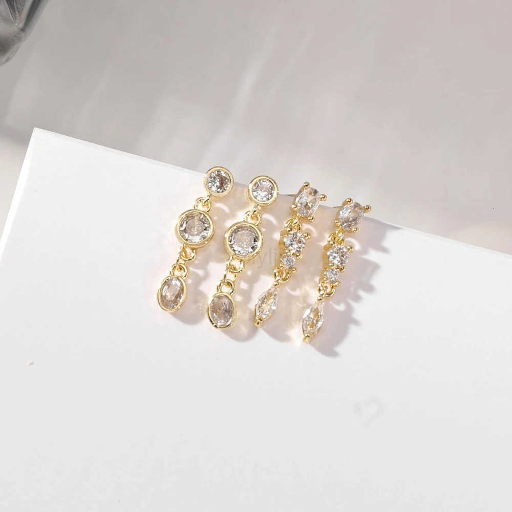 2pair New Trendy Mini Round Cubic Zircon Chain Earrings for Women 18K Gold Plated Tiny Studs Dainty Jewelry Gift for Her M251009