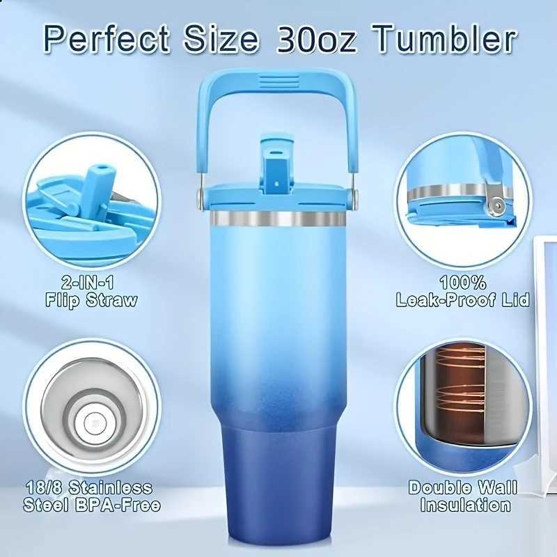 30oz Large Capacity Stainless Steel Thermos Cup with Straw Handle Tumbler Thermo Water Bottle Car Travel Mug Keep Cold and Hot C251008