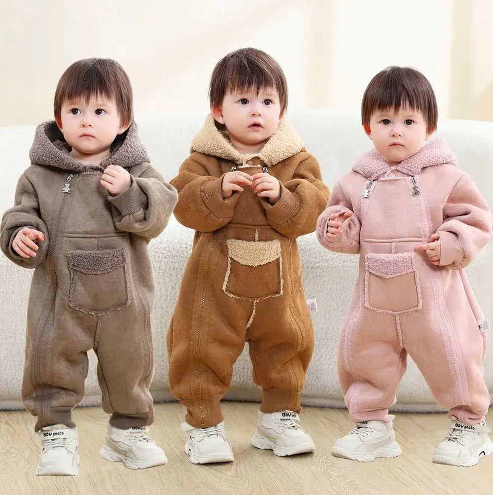 Baby Faux Fur Onesie 2025 New Autumn Winter Baby Romper Plus Velvet Warm Girl Bodysuit Boy Jumpsuit Hooded Baby Coat 024 Month C251009