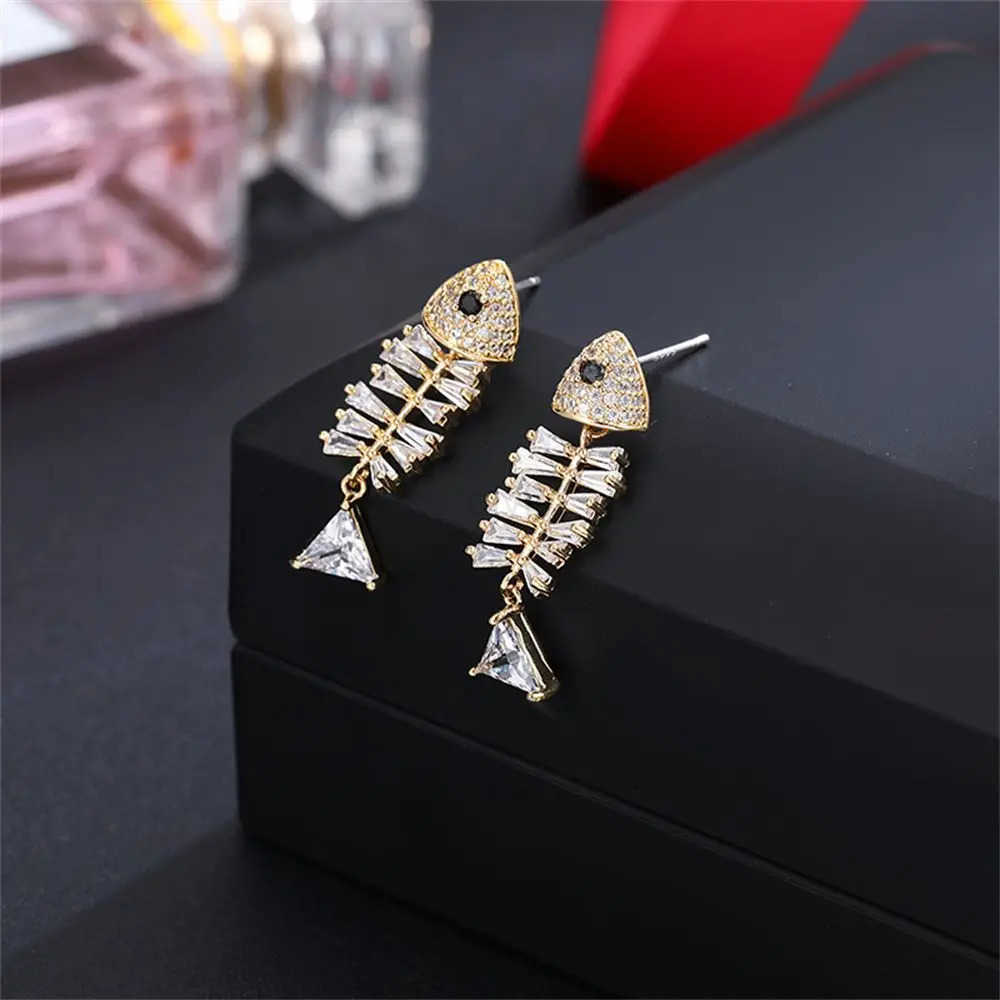 Jewelry Crystal Dangle Stud Earrings Zircon Drop Rhinestone Fish Earrings Ear Clip Ear Stud M251009