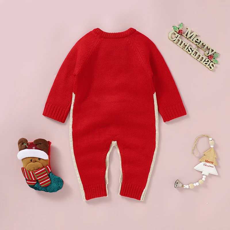 Red Christmas Knit Newborn Baby Unisex Rompers Full Sleeves Infant Boys Girls Reindeer Jumpsuits Playsuits Outfits C251009