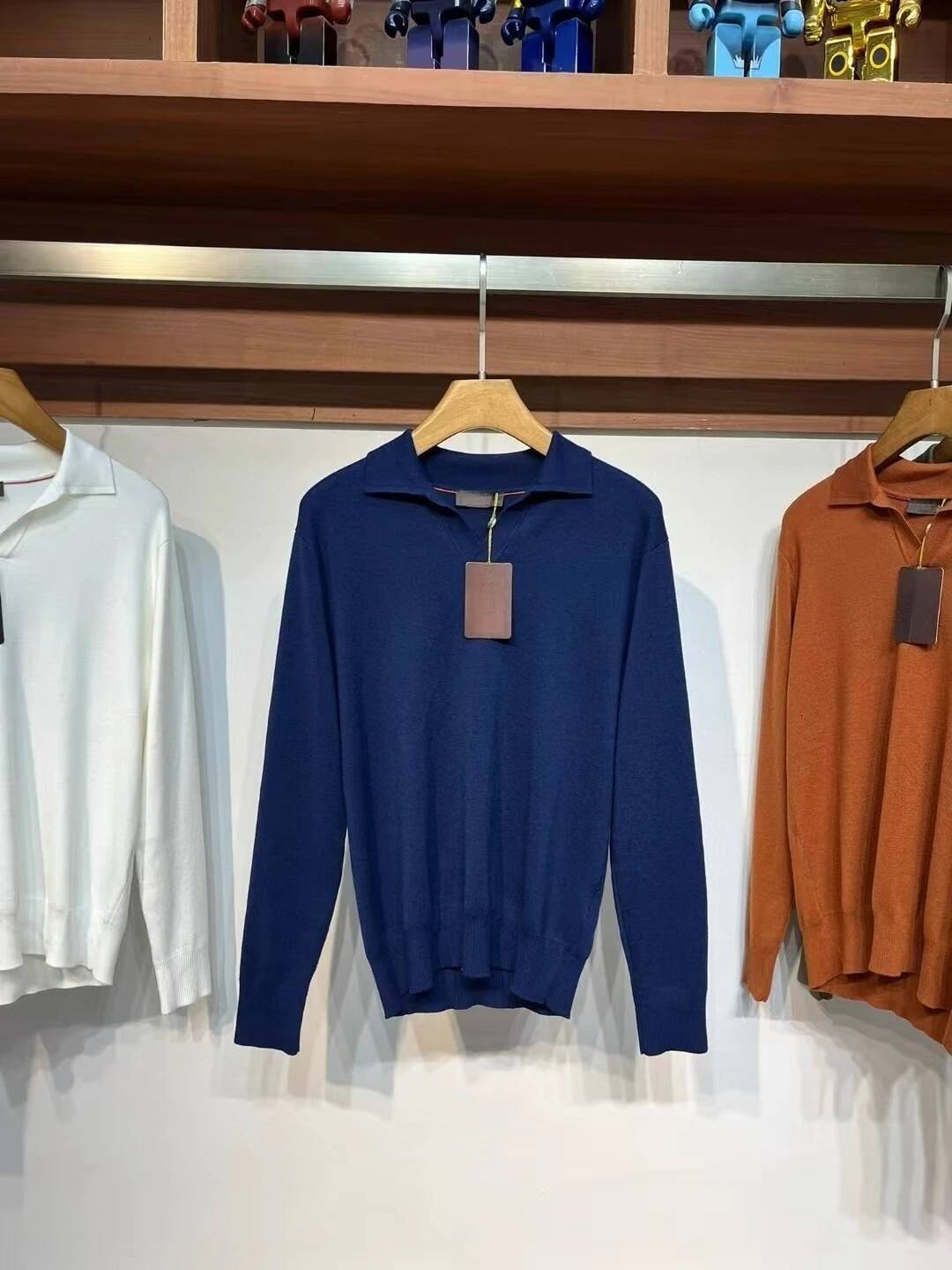 LP Lapel Wool-Blend Knitted POLO Men's Long-Sleeved Sweater