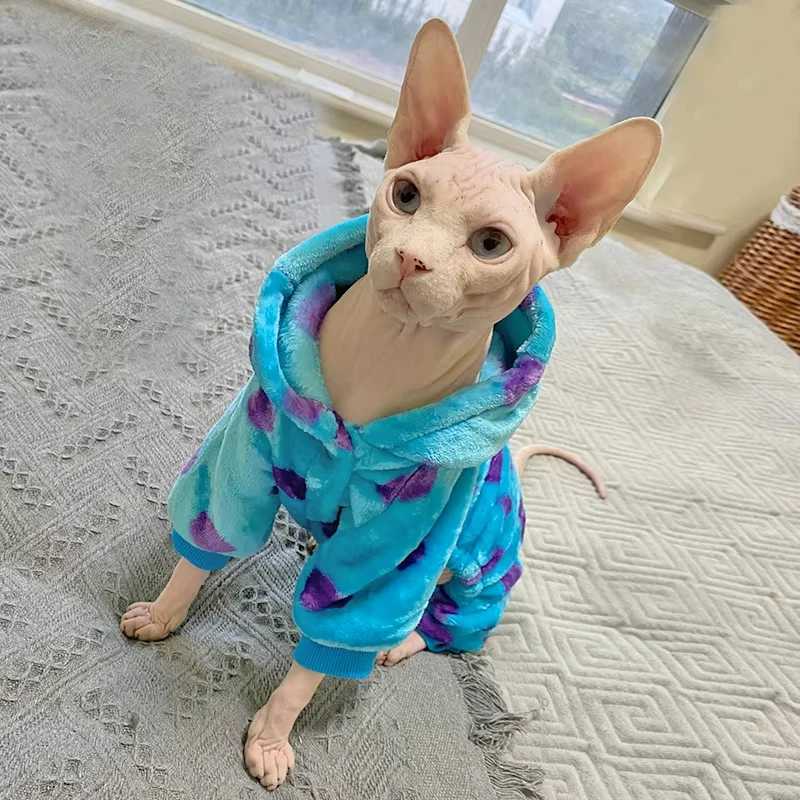 Fleece Dinosaur Hooded Coat for Sphynx Cat thick Sweatshirt for Cat Long Sleeves Warm Clothes for Kittens Outfit in Winter C251009