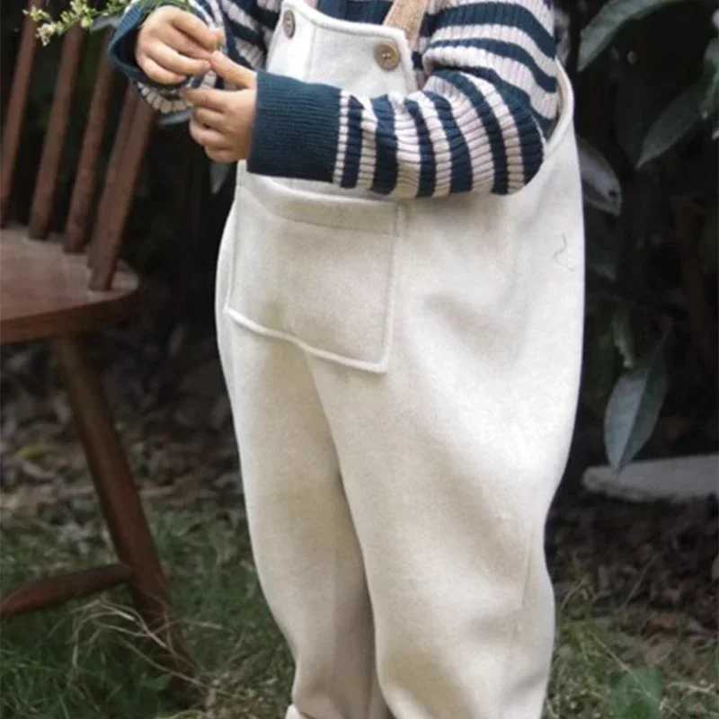 Spring Autumn Boys and Girls Overalls Solid Soft Woolen Cloth Rabbit Tail Straps Jumpsuit Children Casual Warm Pants E23430 C251009