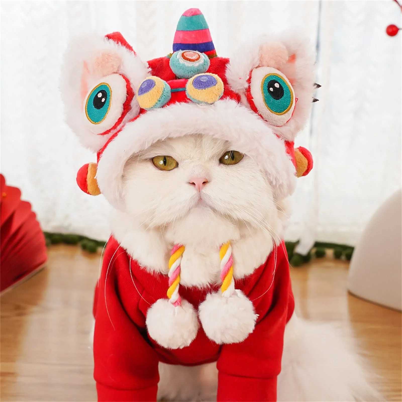 Winter Warmth Pet Dog Funny Cat New Year Transformation Tigers Head Hat Headset Headwear Accessories New Year Cat Dress Up C251009
