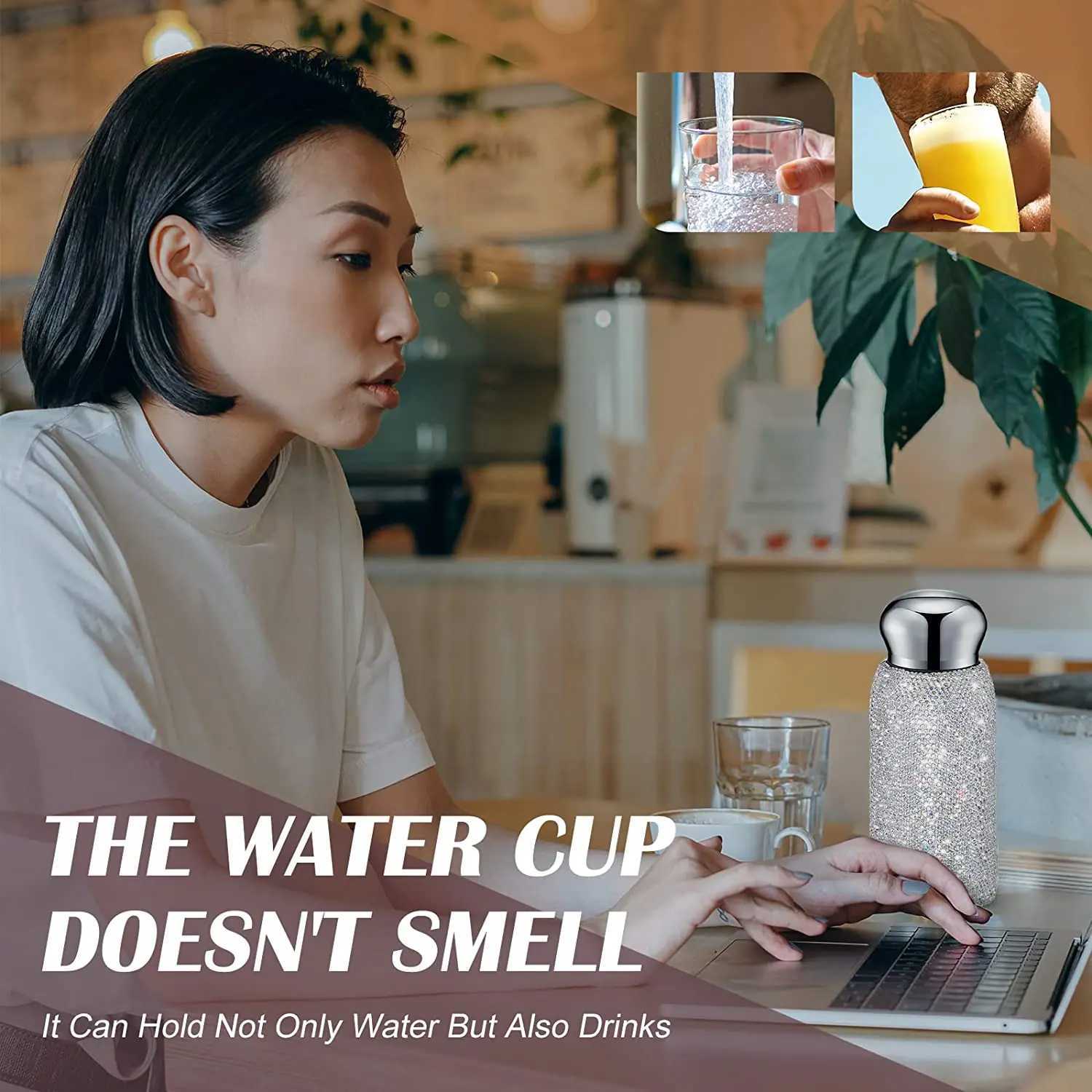 Rhinestone Water Bottle 260ML Diamond Insulated cups Luxurious Stainless Steel Thermos Mug LeakProof Water Cup for Coffee C251008