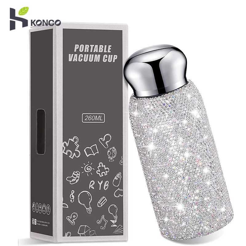 Rhinestone Water Bottle 260ML Diamond Insulated cups Luxurious Stainless Steel Thermos Mug LeakProof Water Cup for Coffee C251008