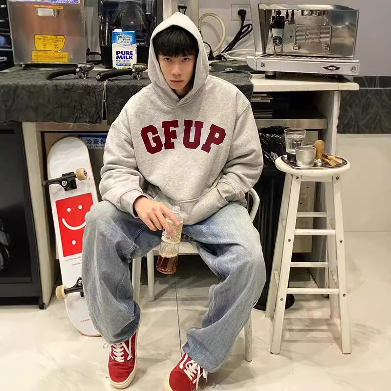 Cross-border Hooded Sweatshirt Men's Designer Shirt Clothing Heavy American Retro Hooded Top Designer Hoodie Gray Oversize Men's Jacket Trendy