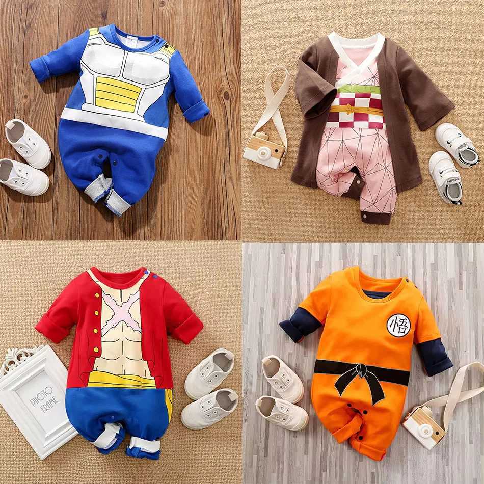 Baby Girl Boy CostumeAnime ClothesNewbornRomper InfantLuffyAkatsukiVegeta Cosplay Jumpsuit ToddlerHalloween Costume 018M C251009