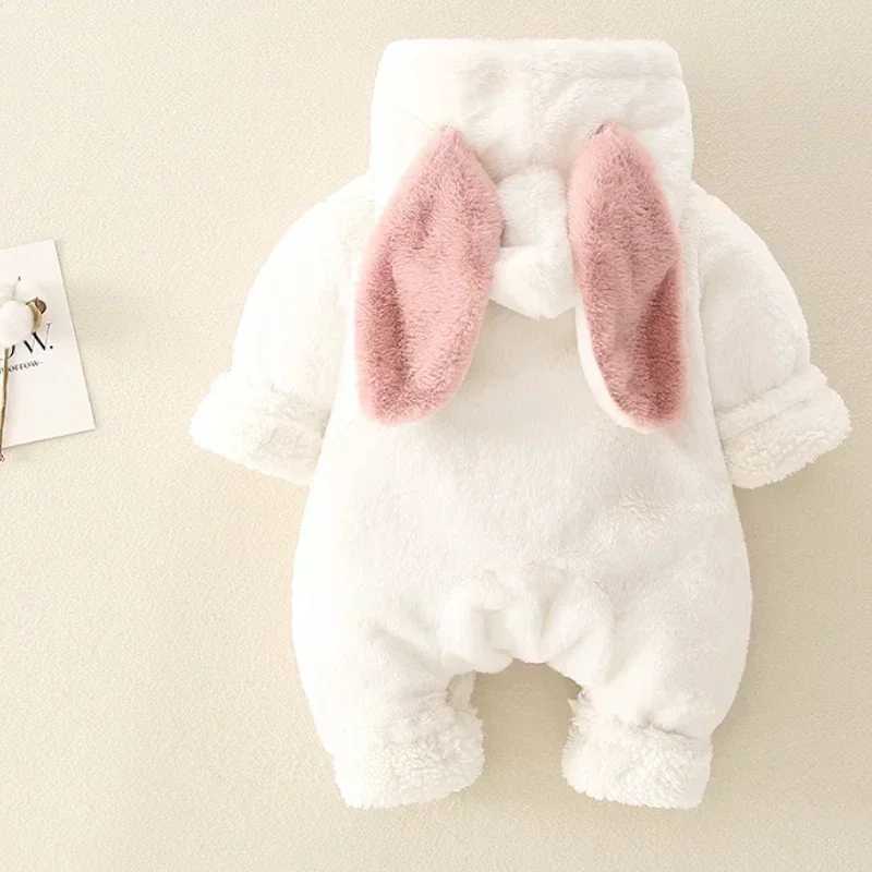 Baby Rompers Winter Warm Coral Fleece Newborn Baby Girl Clothes Cartoon Rabbit Coats Infant Jumpsuit Animal Overalls Pajamas C251009