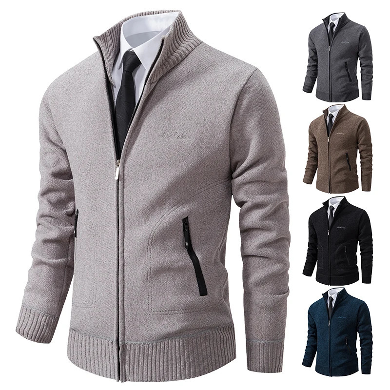 Knitwear Spring and Autumn Mens Standup Collar Thick Warm Cardigan Sweater Winter Loose Casual Coat 2501008