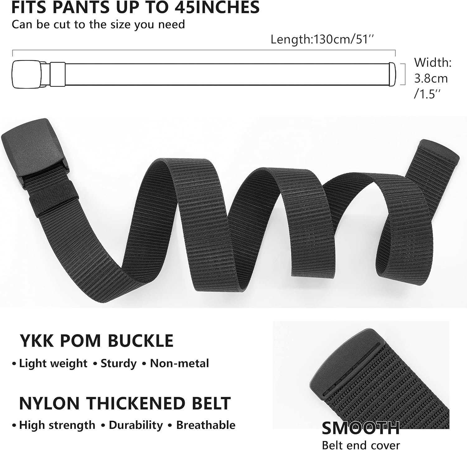 Work Belts for MenBelts for MenAdjustabLE Nylon Canvas Fabric BeltNo Metal BUCKLE Fast Pass Through the Airport SecuritySuitabLE for Work and Travel W