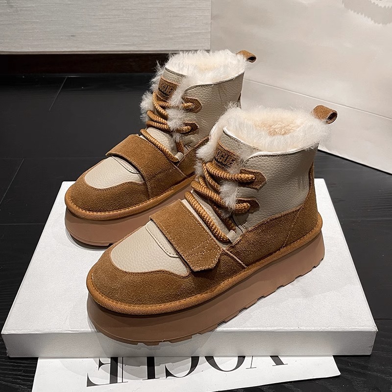 Autumn and Winter Women s New Fashionable Thickened Wool Designer Shoes Hot Girl Warm Cotton snow boots Shoes Velcro Versatile Luxury Snow Boots