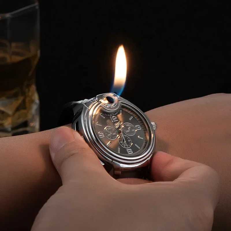Creative Real Watch Style Butane Gas Lighter Metal Quartz Wristwatch Sideslip Ignition Fashion Decoration Lighters Smoking Gifts W251009
