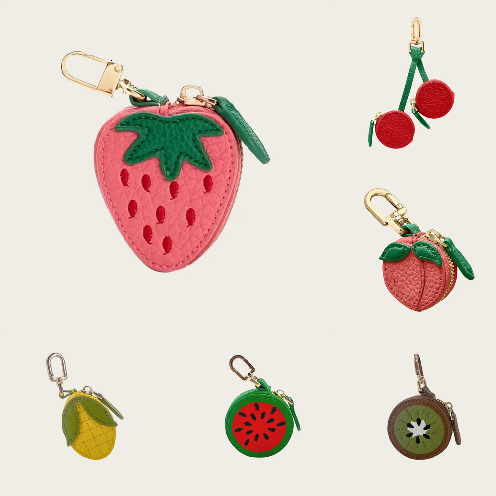 Classical chain pouch charm keychain wallet mini zipper coin purse earphone bag key ring pink strawberry peach pendant birthday gift 111