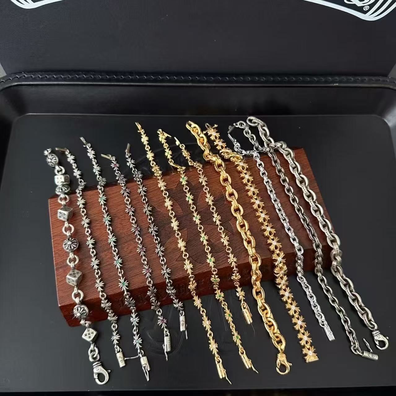 Designer chrome bracelet Crosses Bangles 925 Sterling Silver Plated bracelet Hip Hop Men Women Vintage Cross Thai Silver Chromes bracelet chain Girl Jewelry gift