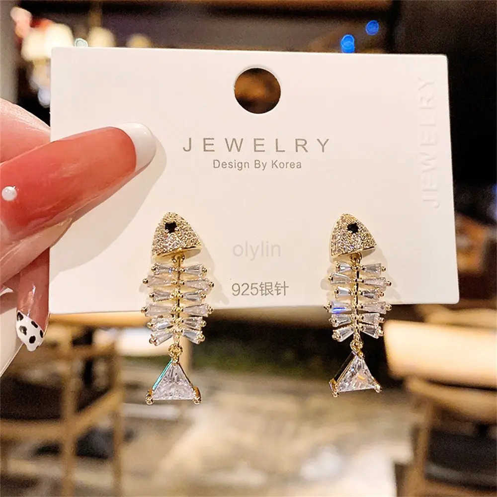 Jewelry Crystal Dangle Stud Earrings Zircon Drop Rhinestone Fish Earrings Ear Clip Ear Stud M251009