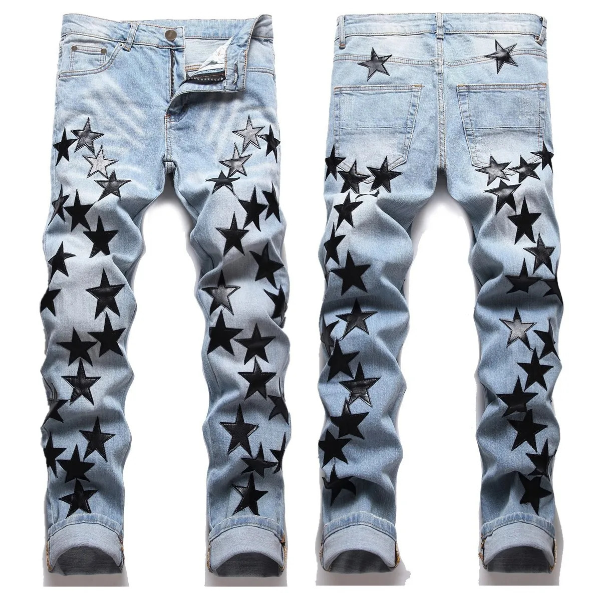 Men Straight Jean Denim Pants Jeans Loose Ankle Length Pant Pockets Casual Washed High Street Distressed Zipper Fly Spliced 251008