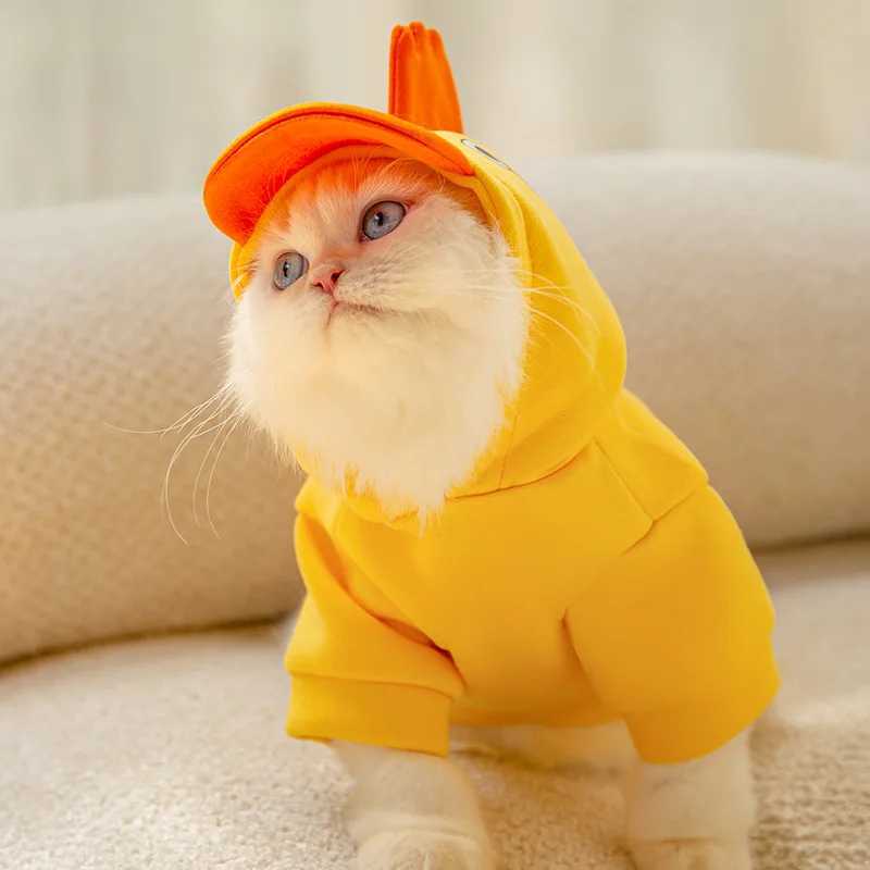 Yellow Chicken Threedimensional Cute Small Animal Traction Hoodie Twofoot Autumn Winter Pet Cat Dog Clothes C251009