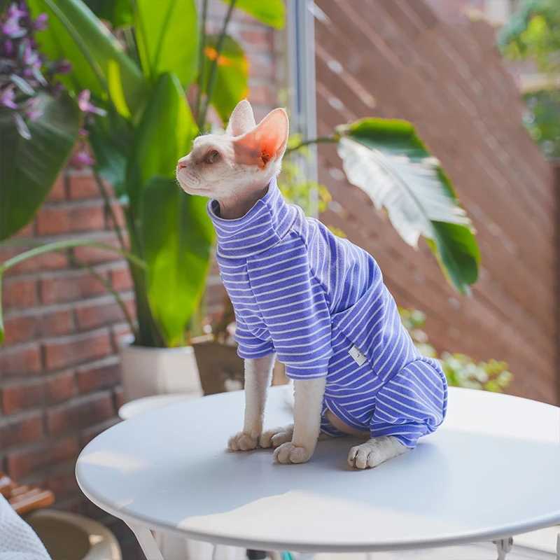 Winter Clothes for Cat Stripped Cotton 4legged Coat For SphnxLong sleeves Undershirt for Kittens Devon Rex Jumpsuit C251009