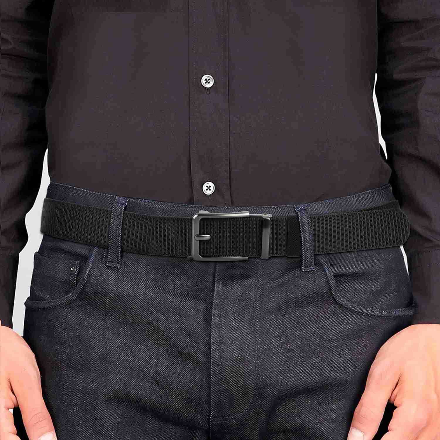 Mens Black Canvas Belt Stylish and Durable Waist Accessory W251009
