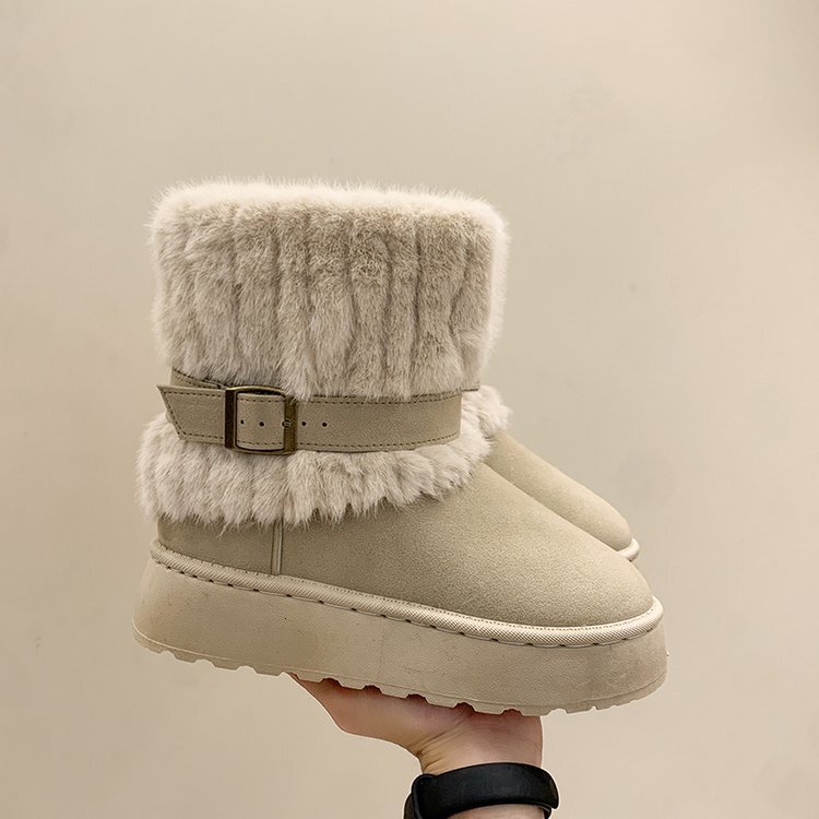 Autumn snow boots and winter spicy girl thick soled mid waist snow boots cotton designer shoes new wool lining thickened luxury snow cotton boots