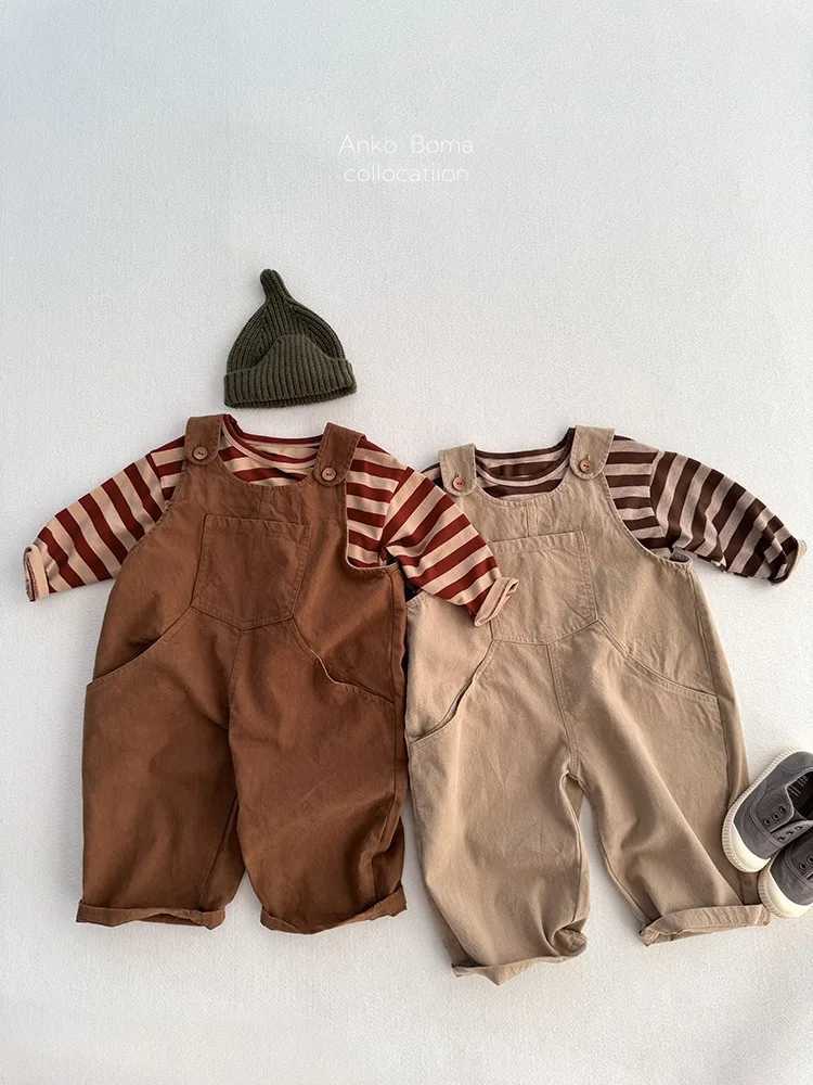 2025 Autumn New Children Loose Overalls Solid Boys Vintage Jumpsuit Girls Strap Trousers Baby Casual Overalls Kids Clothes C251009
