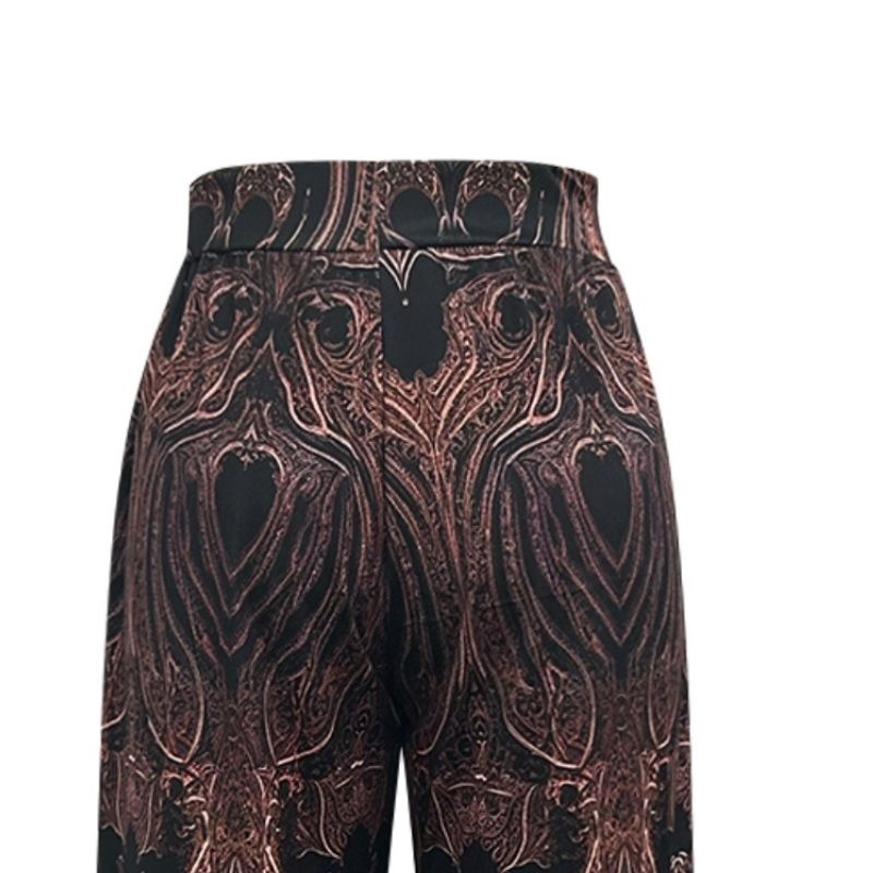 Women's Autumn Winter Ethnic Floral Print Wide - Leg Pants - Loose Elastic Waist Casual Trousers-CF55028