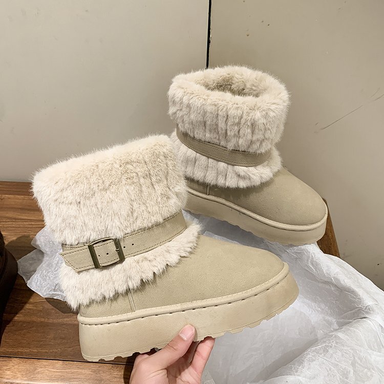 Autumn snow boots and winter spicy girl thick soled mid waist snow boots cotton designer shoes new wool lining thickened luxury snow cotton boots