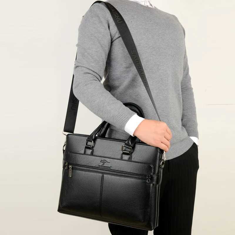 MenS Briefcase PU Leather Handbags Laptop Computer Shoulder Business Executive Office Messenger Portfolio Crossbody Bag MaleL25112
