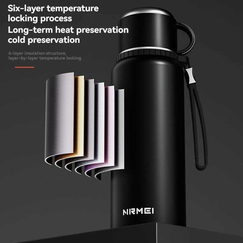 2L Thermos Insulated Water Bottle Hot Water Bottle Vacuum Flask Smart coffee drinkware cup Stainless Steel Double Wall Kettles C251008