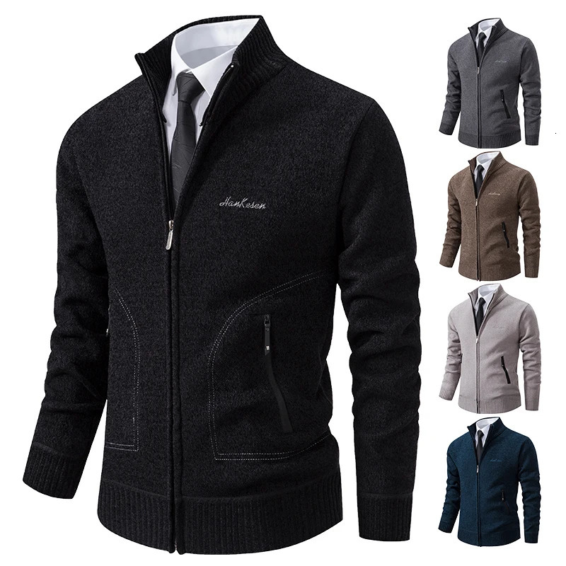 Knitwear Spring and Autumn Mens Standup Collar Thick Warm Cardigan Sweater Winter Loose Casual Coat 2501008