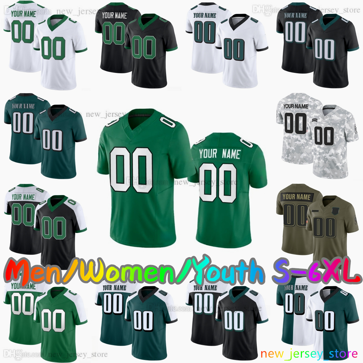 2025 Custom S-6XL DIY 1 Jalen Hurts Football Jersey 26 Saquon Barkley 33 Cooper DeJean 11 A.J. Brown 6 DeVonta Smith 20 Brian Dawkins 98 Jalen Carter Davis Stitched Jerseys