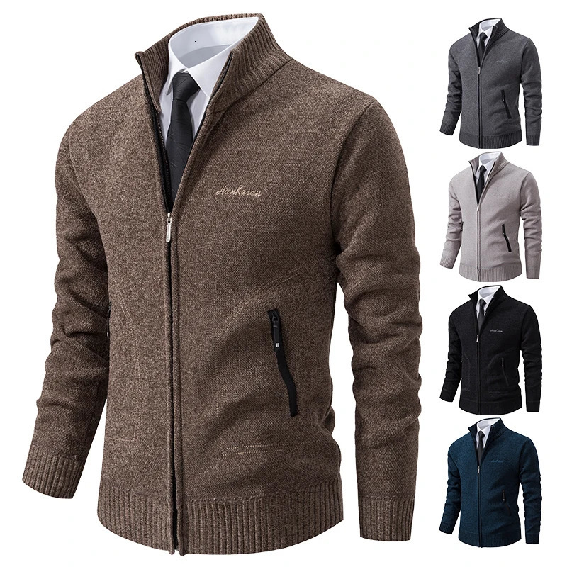 Knitwear Spring and Autumn Mens Standup Collar Thick Warm Cardigan Sweater Winter Loose Casual Coat 2501008