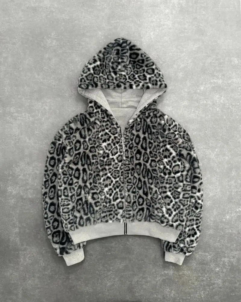 Men's Hoodies Hip-hop Two-sided Clothing Harajuku Retro Leopard Print Fashionable Loose Zipper Hoodie Men Street Casual Sweatshirt Women