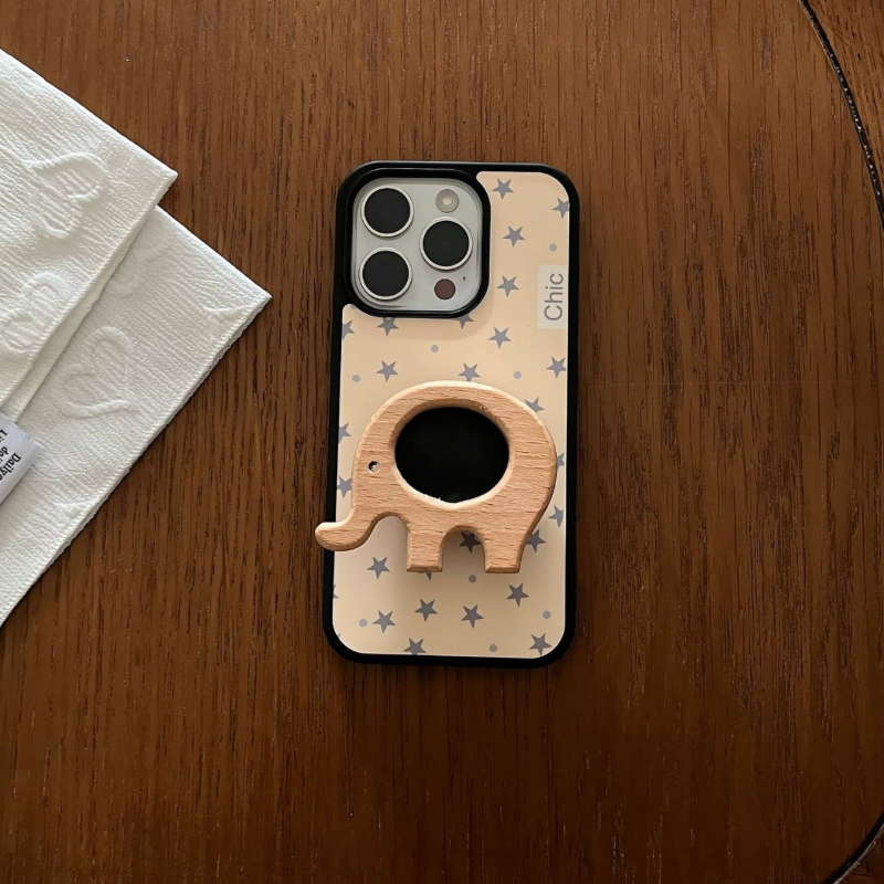 Compatible with iPhone 17 Case Cute Pink Grid Aesthetic Design Ins Style Pattern Wooden Horse Stand Shockproof TPU Hard PC Protective Cover for Girls 