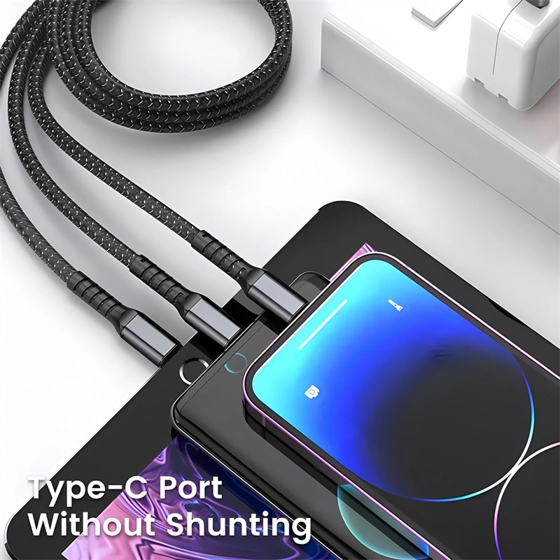 100W 3 In 1 Transparent Pilot Lamp Super Fast Charging Cable 6A Universal with Type C Usb Micro for Samsung Huawei Xiaomi IiPhone 17 16 15 14 13 12 Pr