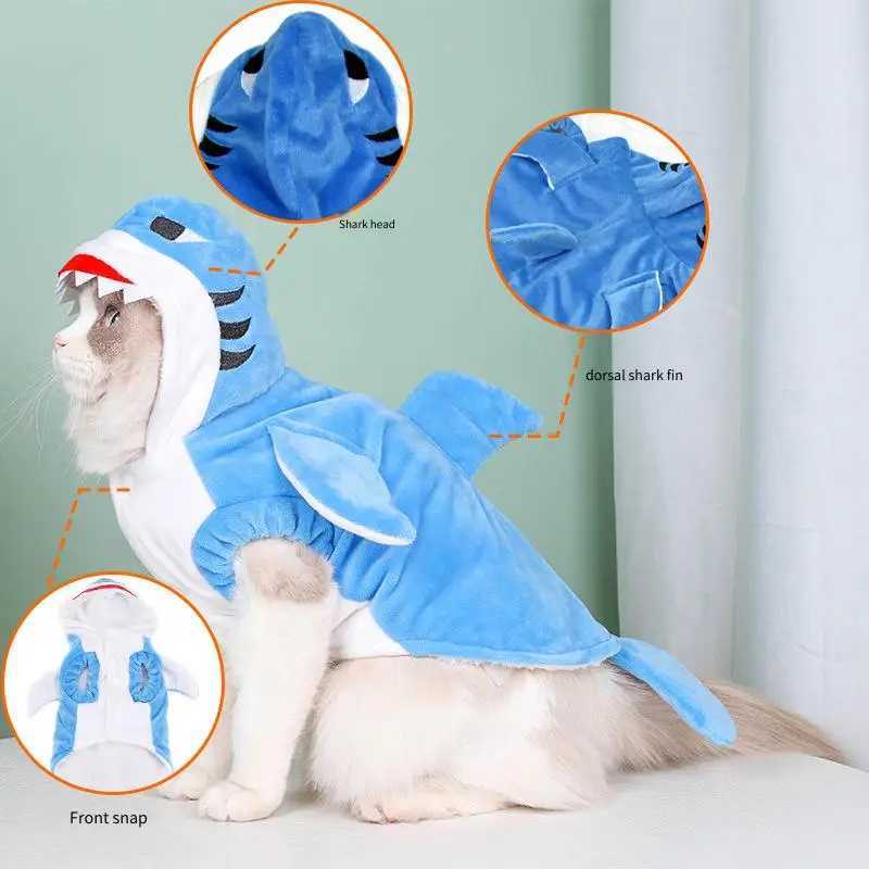 1pc Pet Products Shark Pet Clothes Winter and Autumn Warmth Halloween Universal Dog Clothes Cat Clothes Cat Supplies Blue C251009