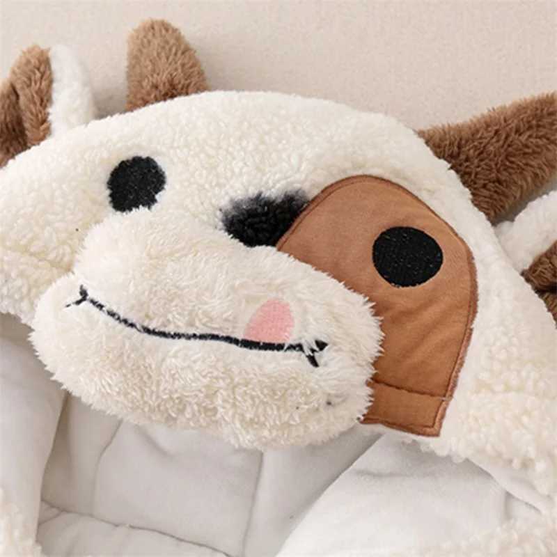 Cute Winter Baby Girls Boys Hooded Romper Plush Cow Print Zipper Jumpsuit Toddler Long Sleeve Cartoon Playsuits Party Costume C251009