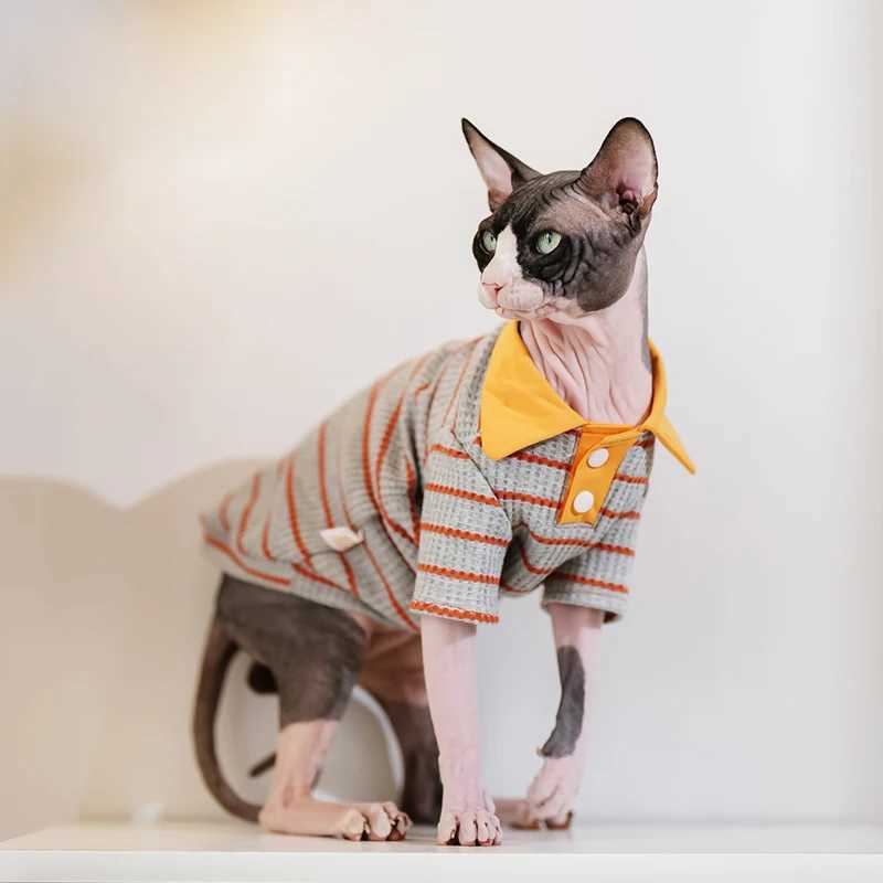 Sphynx Cat Clothes Striped Tshirt Hoodies For Sphinx Hairless Cat Devon Rex Costumes Autumn Winter Clothing For Cats Dogs C251009