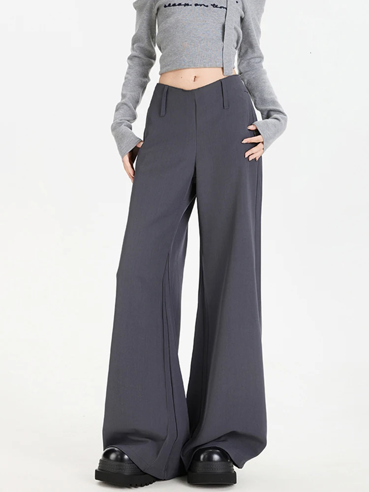 Botvotee Womens VWaist Low Rise Trousers Flared Wide Leg Dress Pants American Retro Drag Hem Fluid Drape Office 2501008