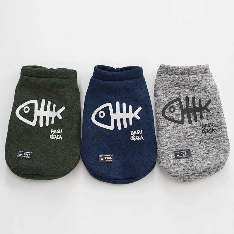 Spring Autumn Cat Dog Clothing Fashion Warm Pet Sweater for Small Dogs Cats Kitten Coat Jacket Cute Fish Bone Print Pets Clothes C251009